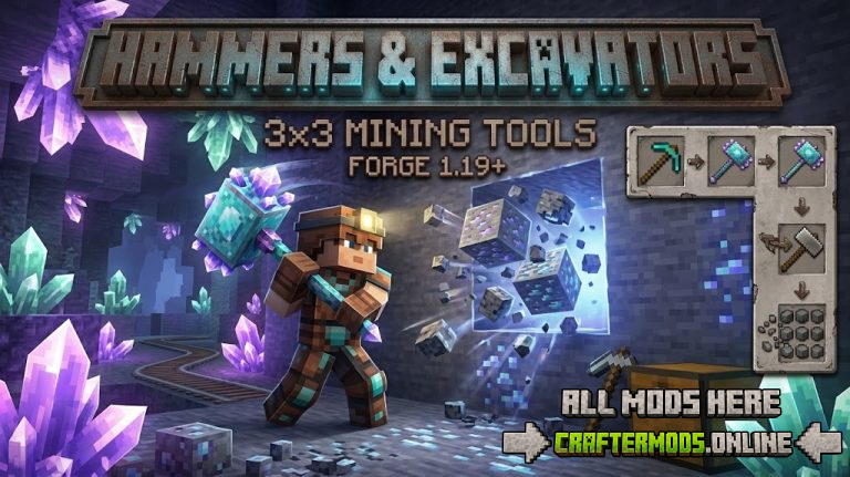 Hammers & Excavators — 3x3 Mining Tools for Minecraft (Forge, 1.19+)